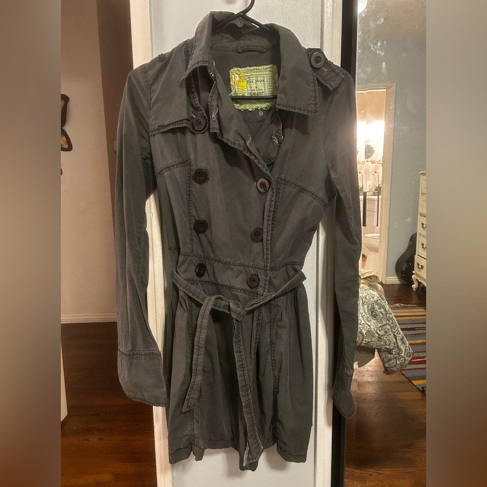 Free People Gray Blue Trench Coat